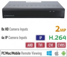 DVR rekordér hybridní AHD 2MP - 8 HD kamery (bez audia)