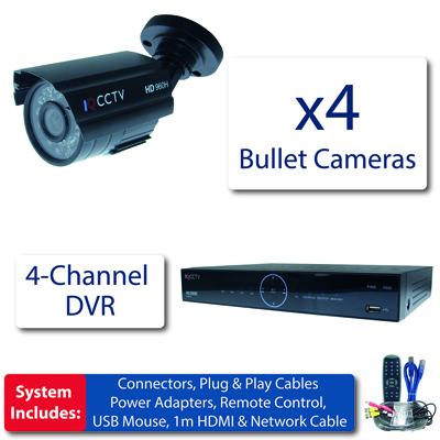 Profi kamerový systém 4x 960H bullet kamery + DVR s 1TB HDD