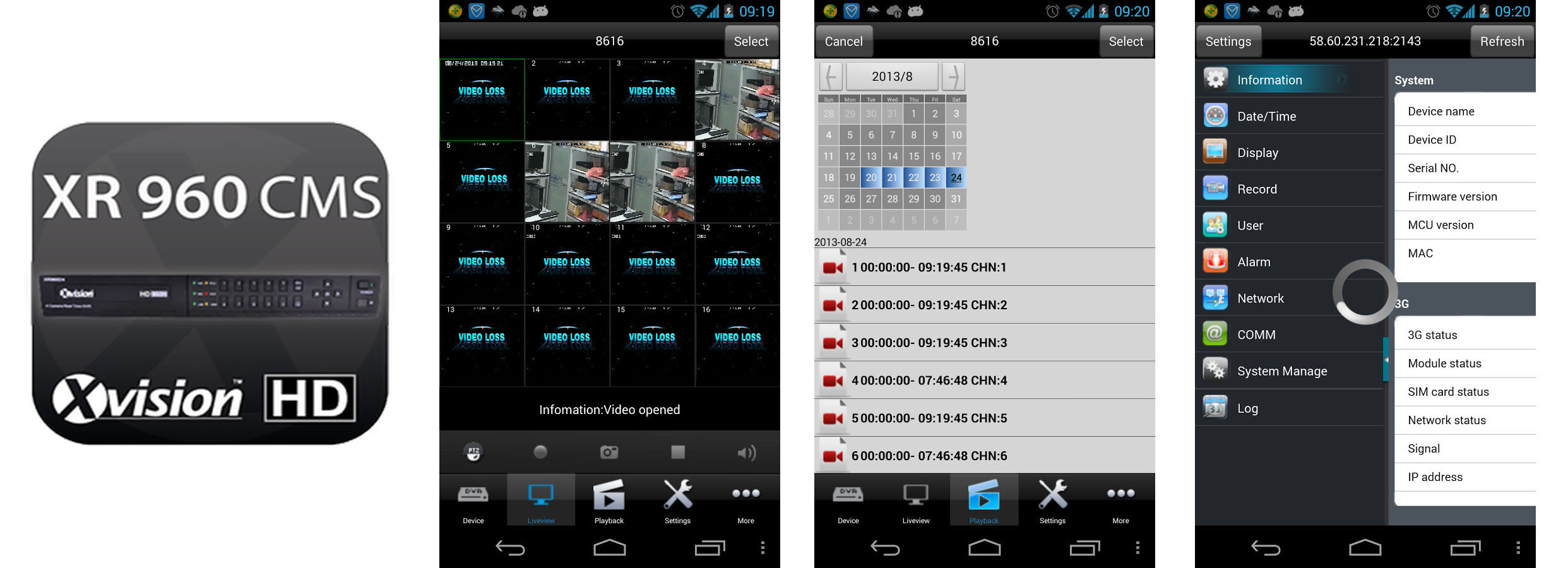 Aplikace XR 960 CMS pro mobily