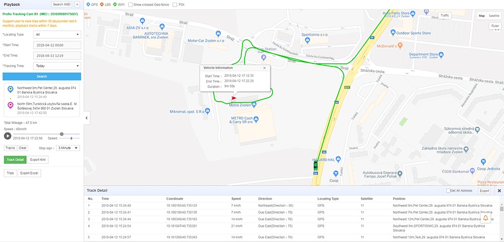 profio kamera do auta live monitorování vozidla přes gps