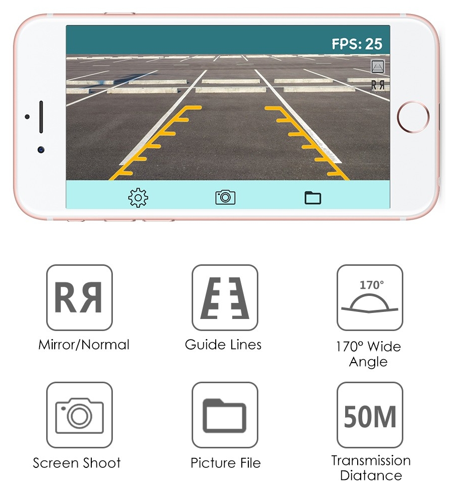 Bezdrátový parkovací kamera pro auto app mobil