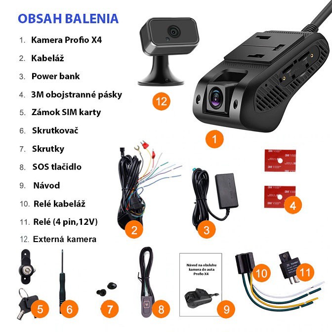 obsah balení - kamera profio x4