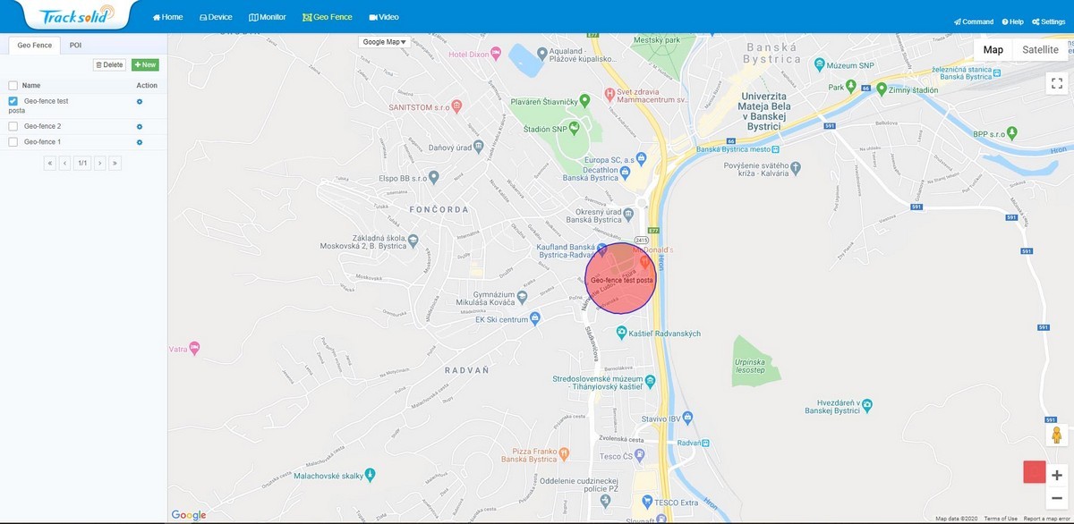 tracksolid - funkce GeoFence