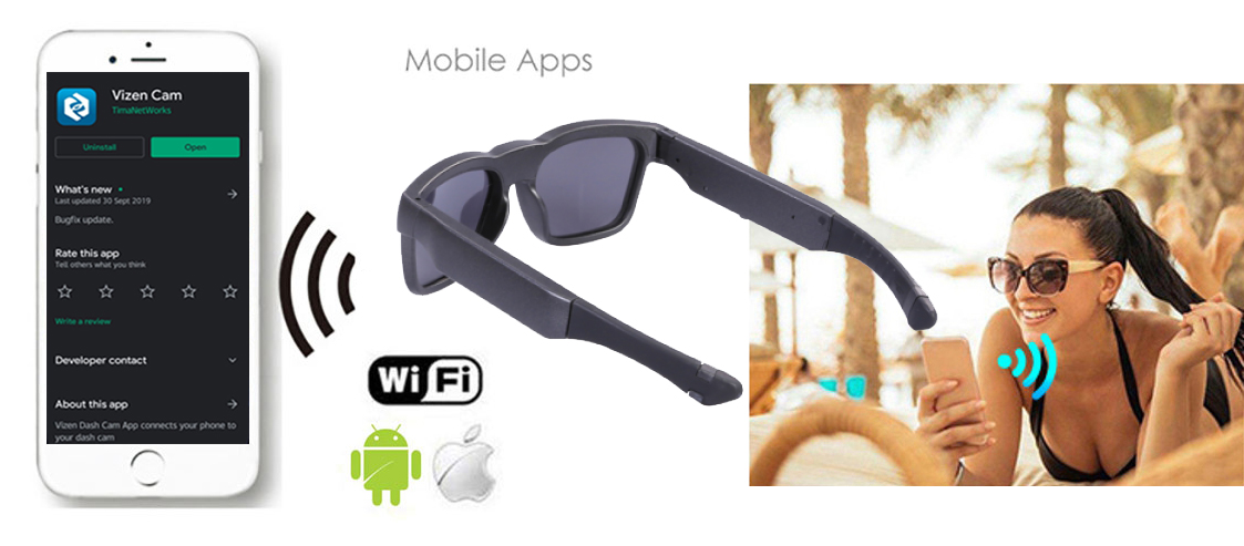 spy brýle - WiFi připojení a aplikace podpora iOS/Android