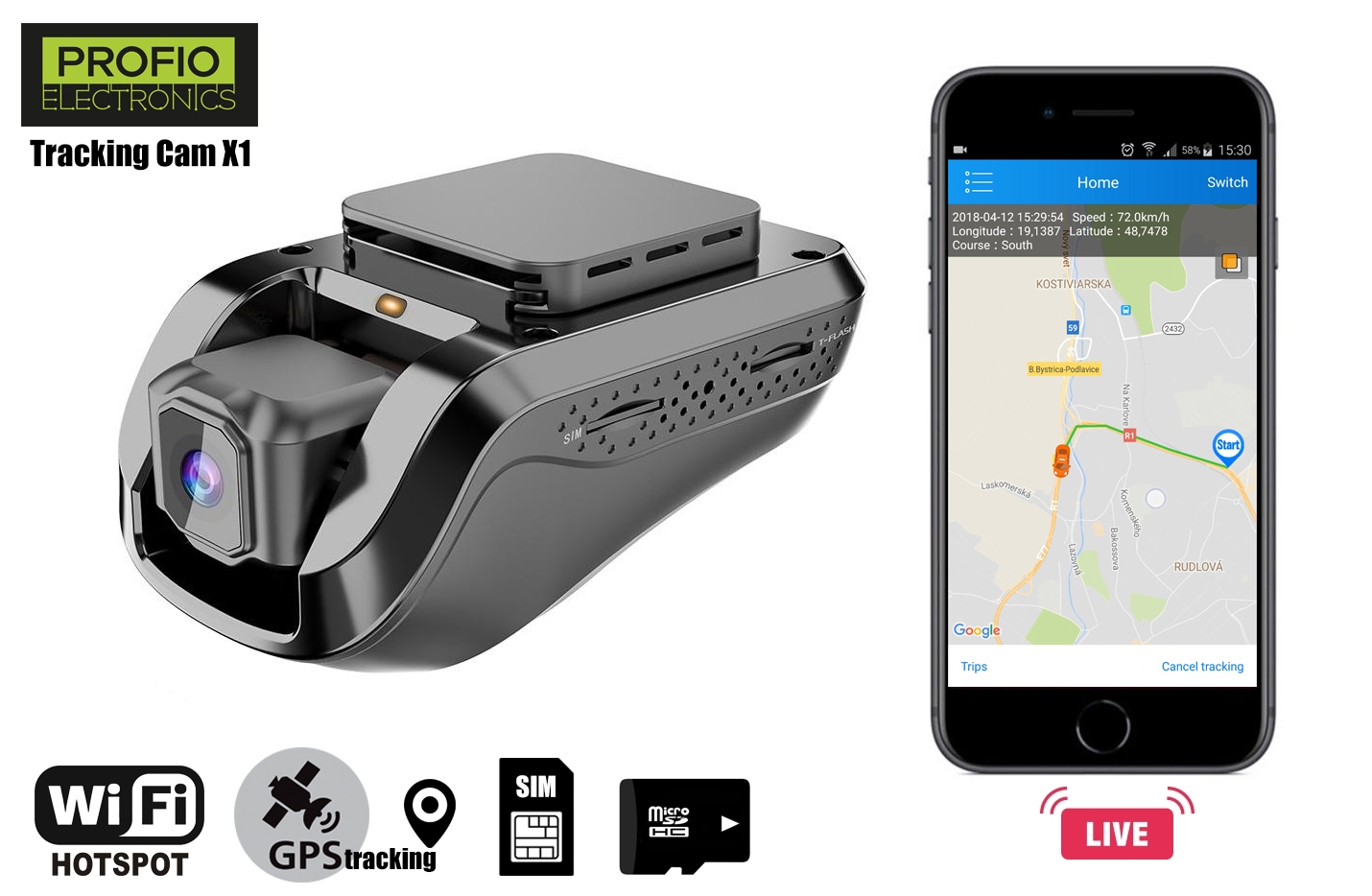 Profio Tracking Cam X1 - 3G + Wifi + GPS kamera do auta
