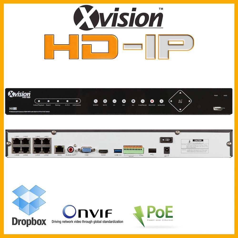 NVR rekordér HD IP pro 8 kamer 1080p - VGA, HDMI, ONVIF